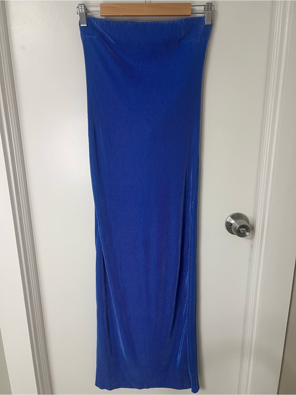 Hello Molly Blue Ribbed Maxi Strapless Dress Wedding Guest Event Vacation